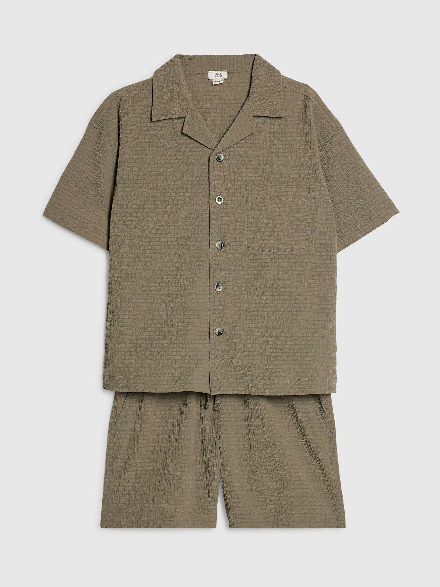 Dsiney Kidz - River Island Green Textured Revere Shirt & Shorts Set image 3