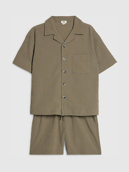 Dsiney Kidz - River Island Green Textured Revere Shirt & Shorts Set image 3