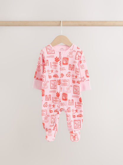 Red/Pink Baby Sleepsuits 3 Pack (0mths-3yrs) image 3