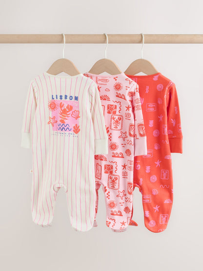 Red/Pink Baby Sleepsuits 3 Pack (0mths-3yrs) image 5