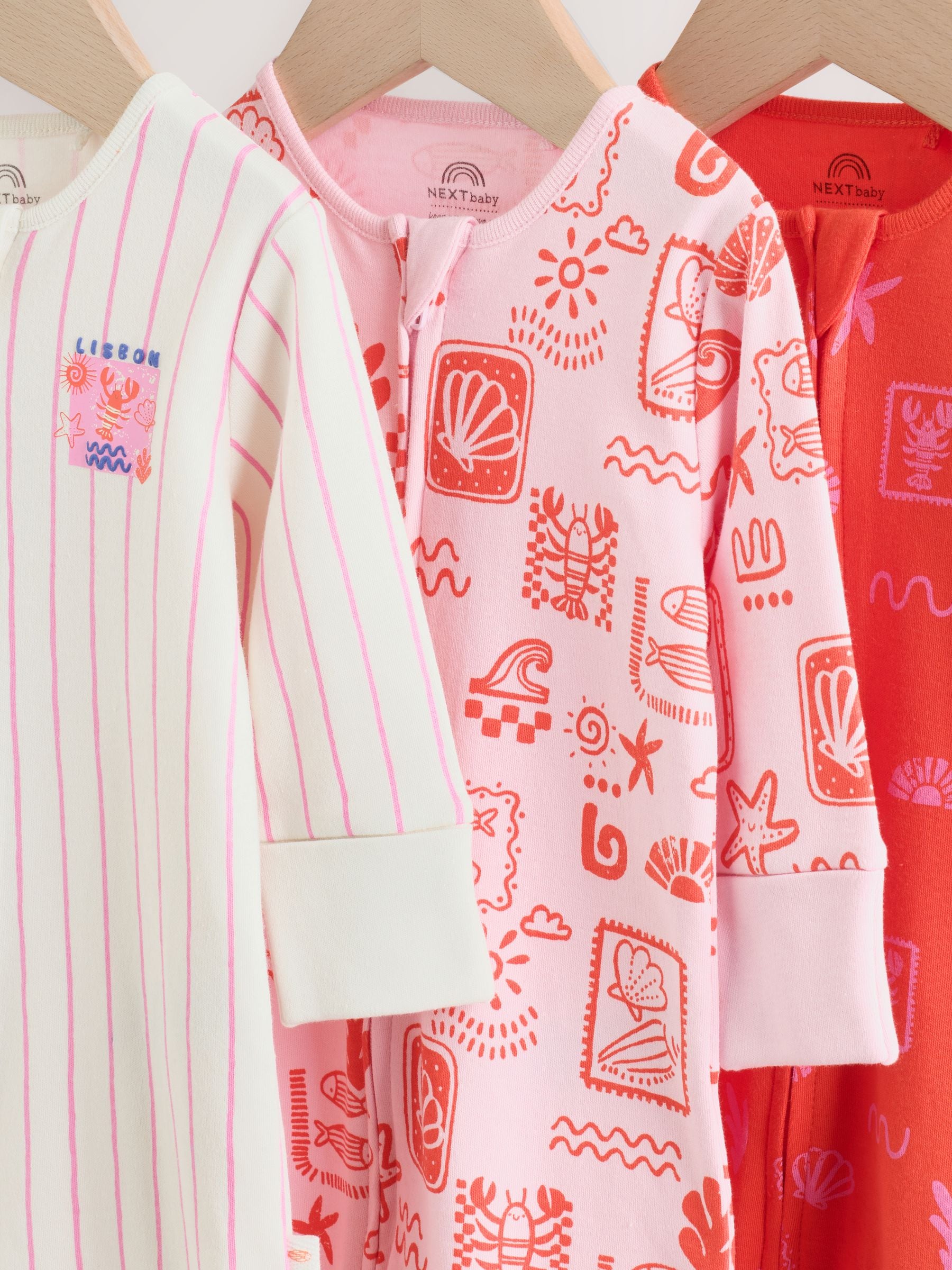 Red/Pink Baby Sleepsuits 3 Pack (0mths-3yrs) image 7