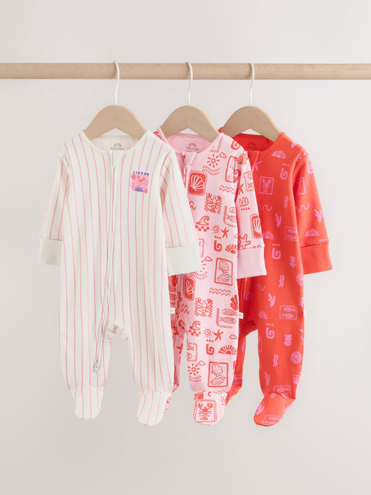 Red/Pink Baby Sleepsuits 3 Pack (0mths-3yrs) image 1