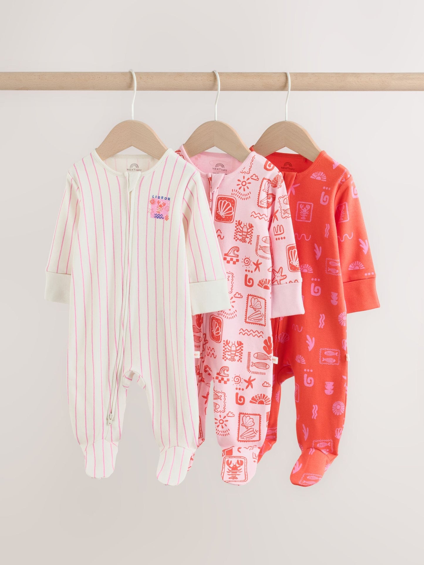 Red/Pink Baby Sleepsuits 3 Pack (0mths-3yrs) image 1