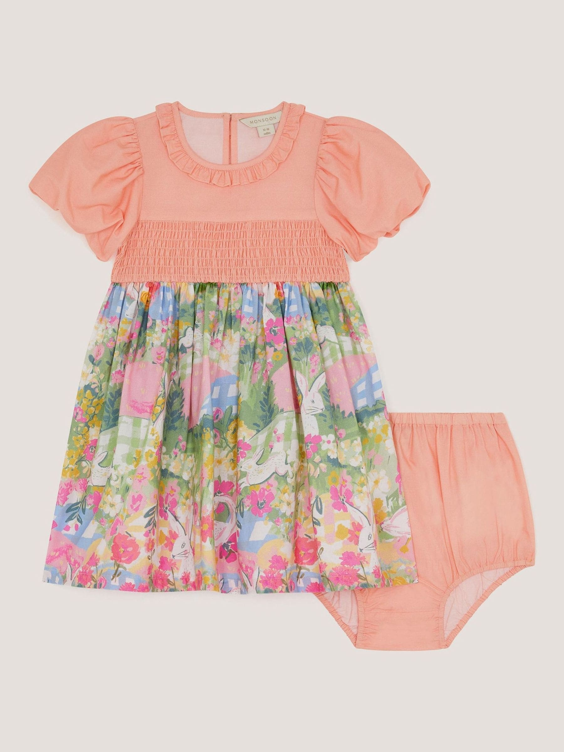 Monsoon Pink Baby Bunny Print Dress & Underwear Set image 1