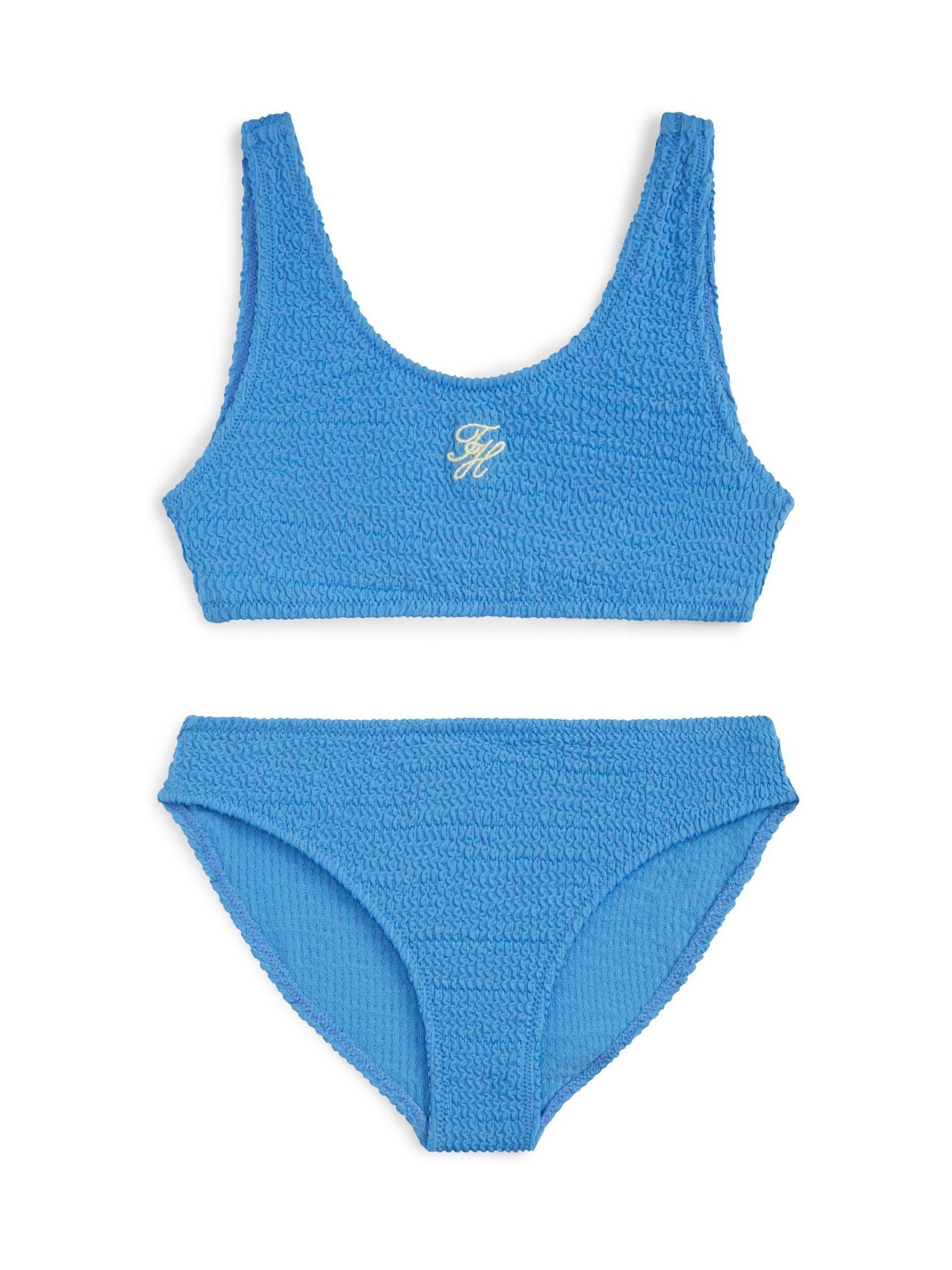 Tommy Hilfiger Blue Logo Embroidery Textured Bralette Bikini Set image 1