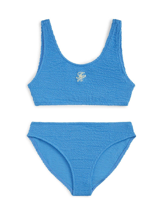 Tommy Hilfiger Blue Logo Embroidery Textured Bralette Bikini Set image 1