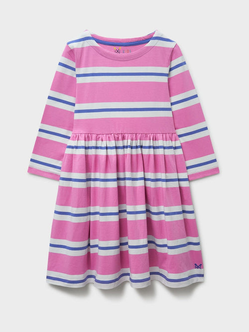 Crew Clothing Pink Classic Long Sleeve Striped Jersey Dress image 1