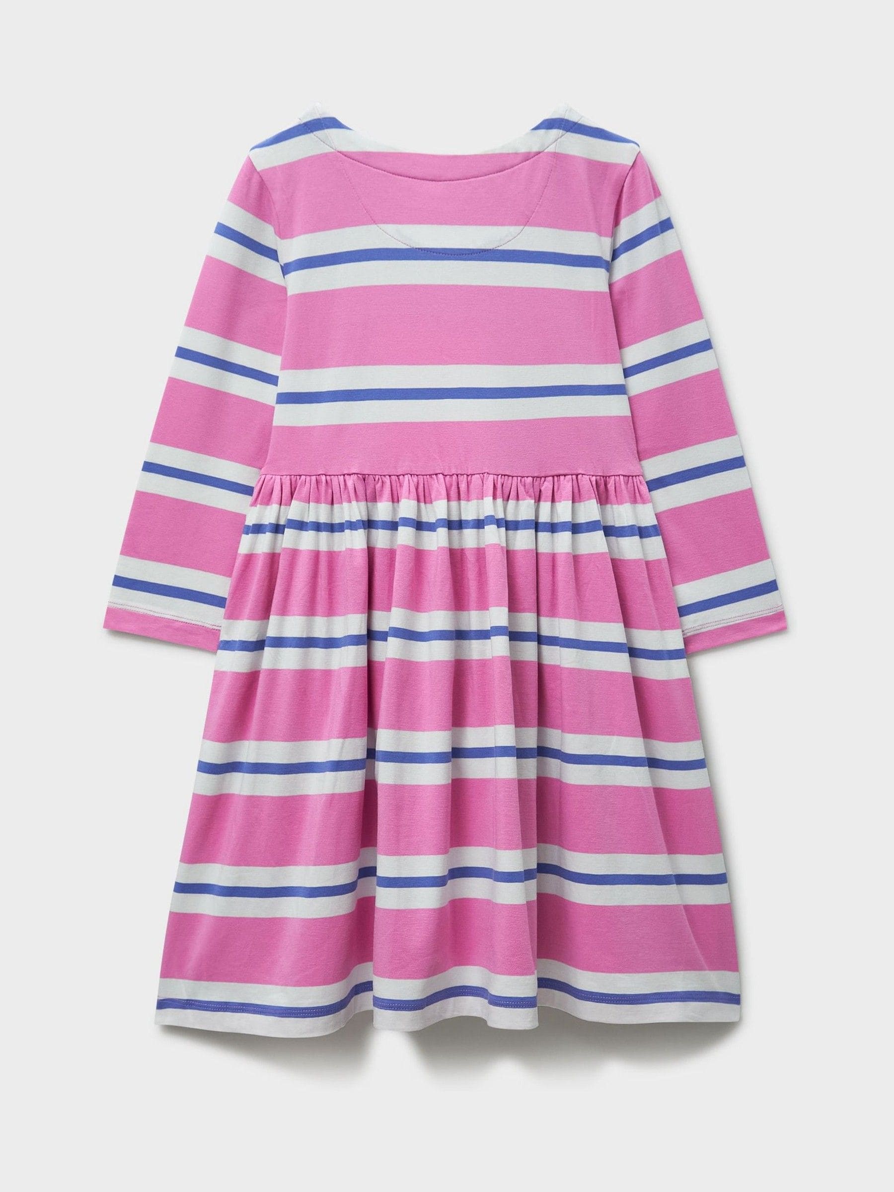 Crew Clothing Pink Classic Long Sleeve Striped Jersey Dress image 2