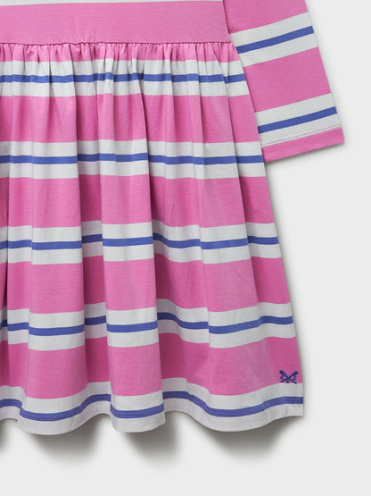 Crew Clothing Pink Classic Long Sleeve Striped Jersey Dress image 3