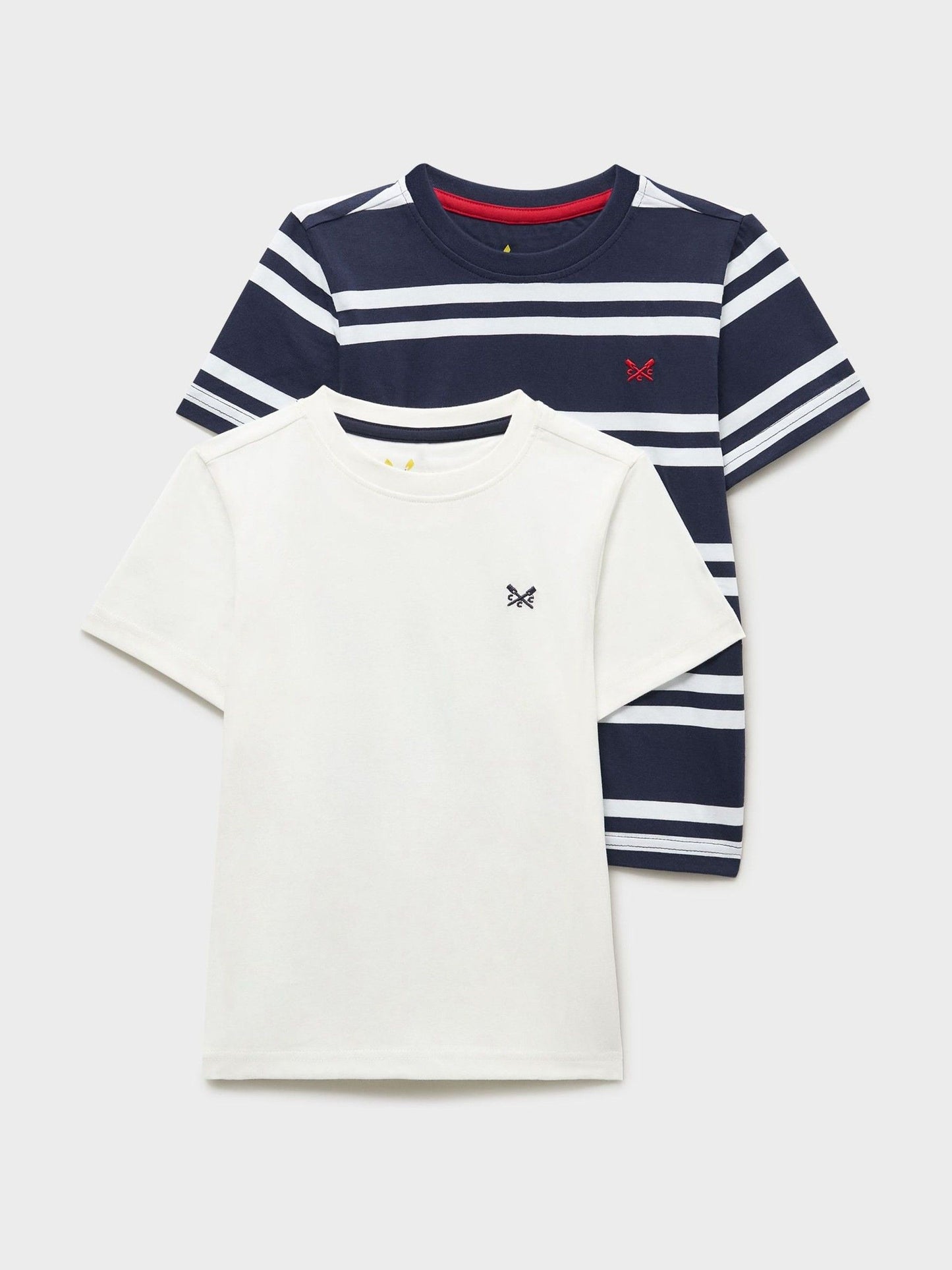 Dsiney Kidz - Crew Clothing Navy Blue Stripe & Plain Classic T-Shirts 2 Pack image 1