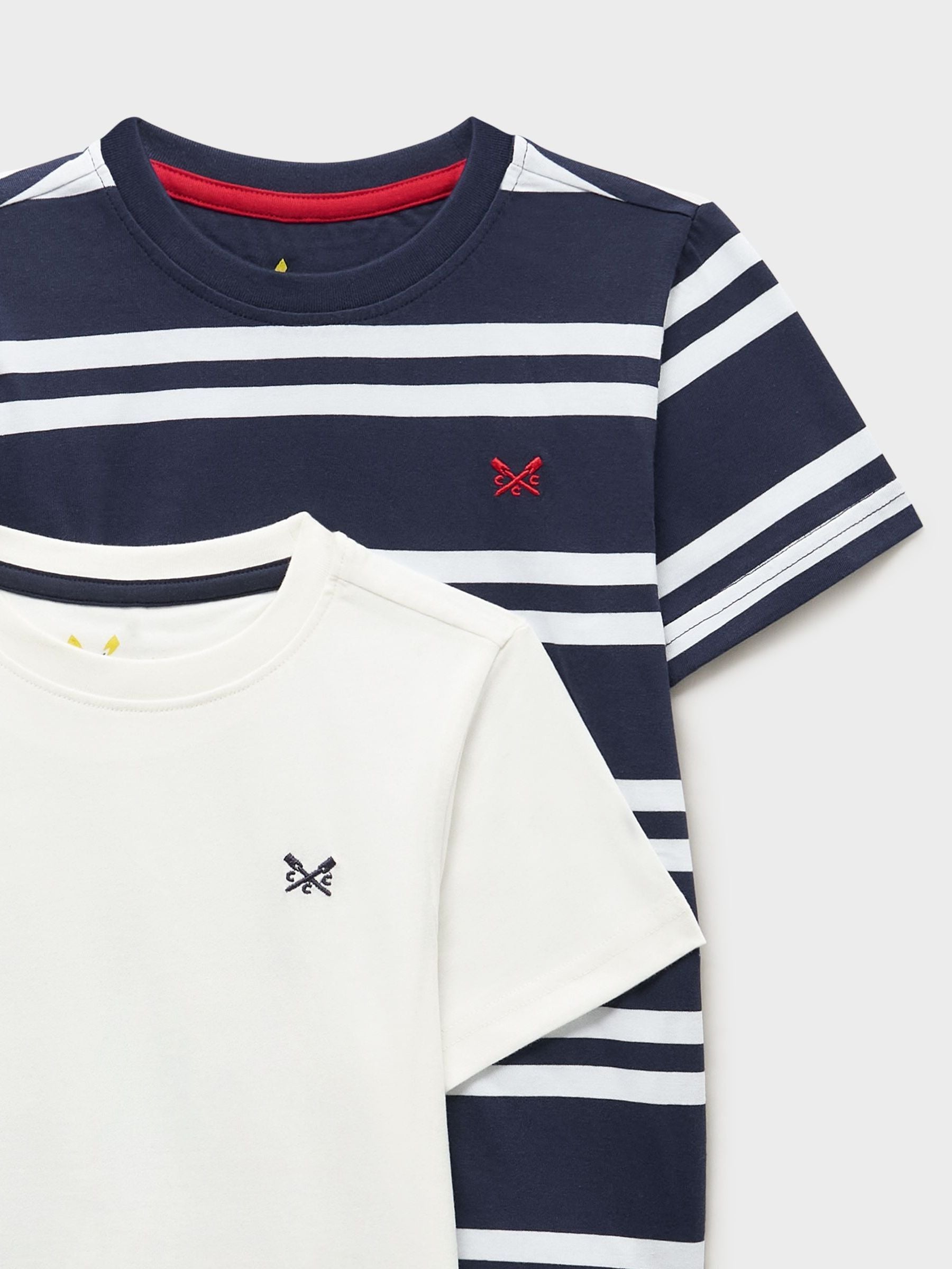 Dsiney Kidz - Crew Clothing Navy Blue Stripe & Plain Classic T-Shirts 2 Pack image 3