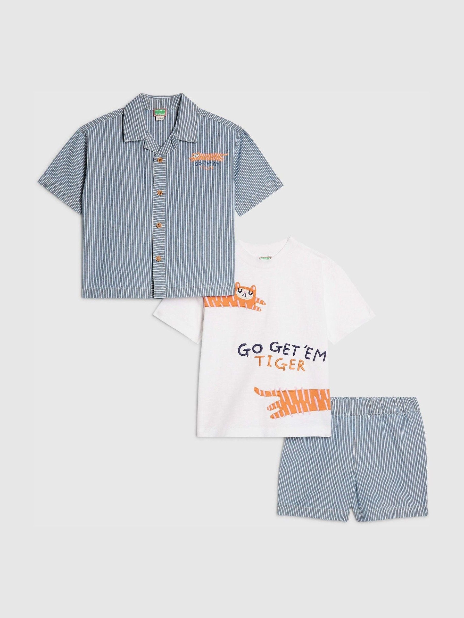 River Island Blue Tiger Stripe Abbie Rosie Shirt & Shorts Set 3 Piece image 3