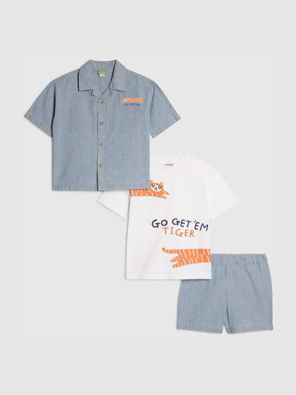 River Island Blue Tiger Stripe Abbie Rosie Shirt & Shorts Set 3 Piece image 3