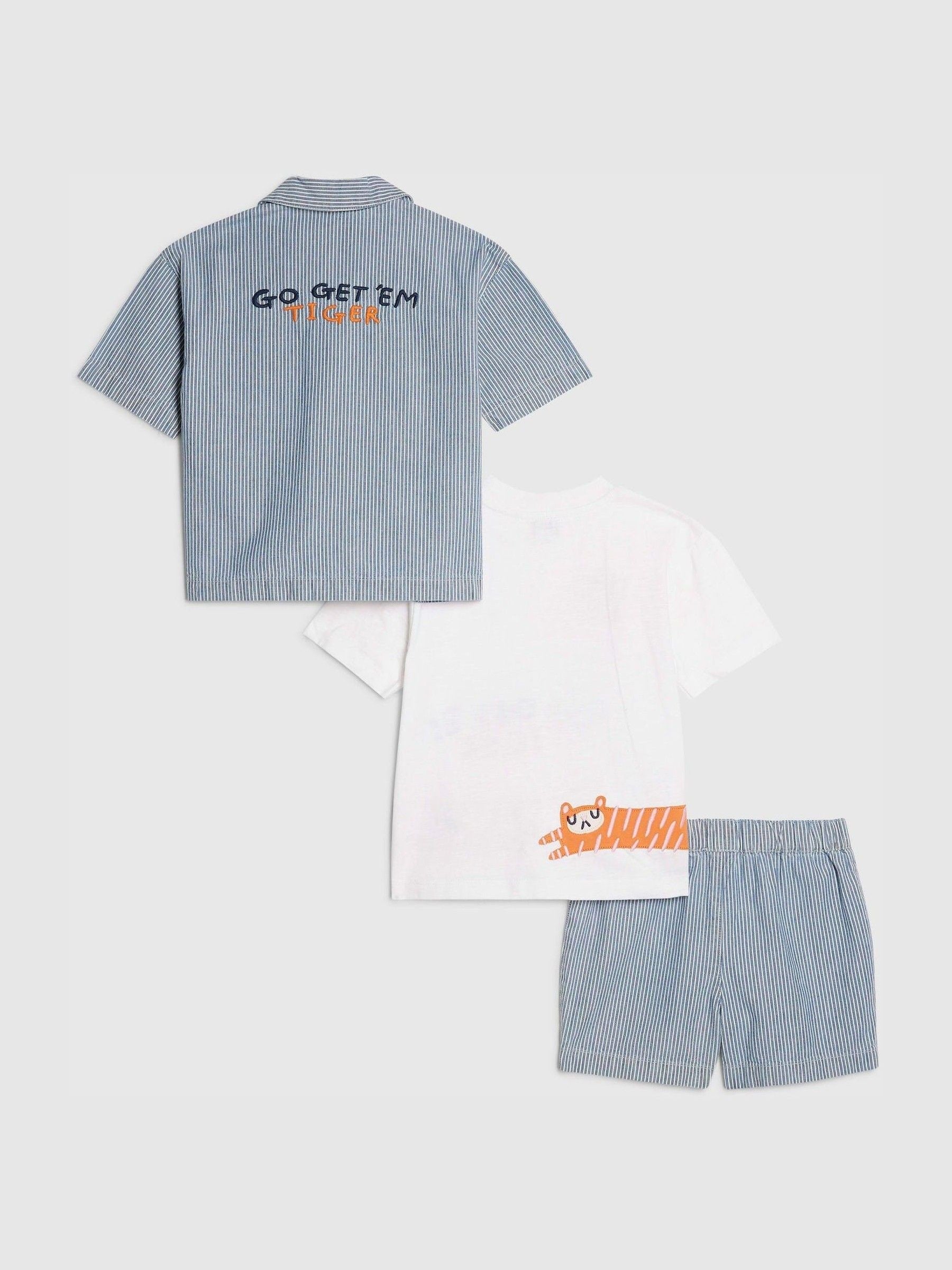 River Island Blue Tiger Stripe Abbie Rosie Shirt & Shorts Set 3 Piece image 4