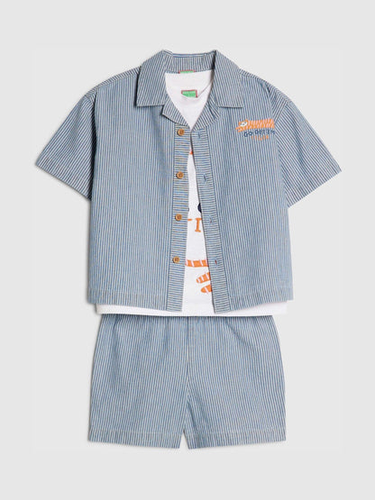River Island Blue Tiger Stripe Abbie Rosie Shirt & Shorts Set 3 Piece image 5
