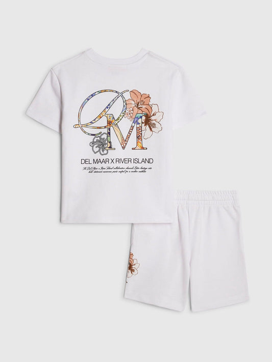 River Island White Del Maar T-Shirt & Shorts Set image 1
