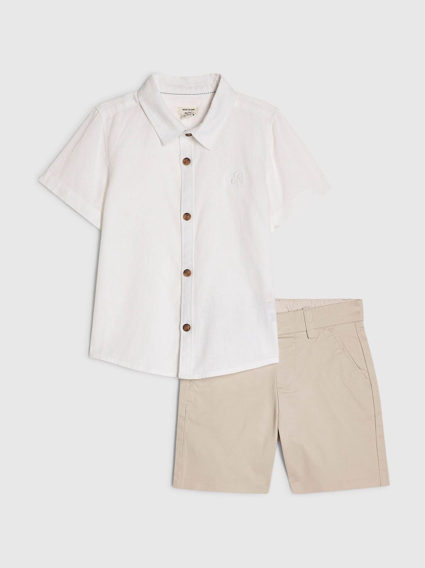 Dsiney Kidz - River Island White Short Sleeve Smart Shirt & Chino Shorts Set image 1