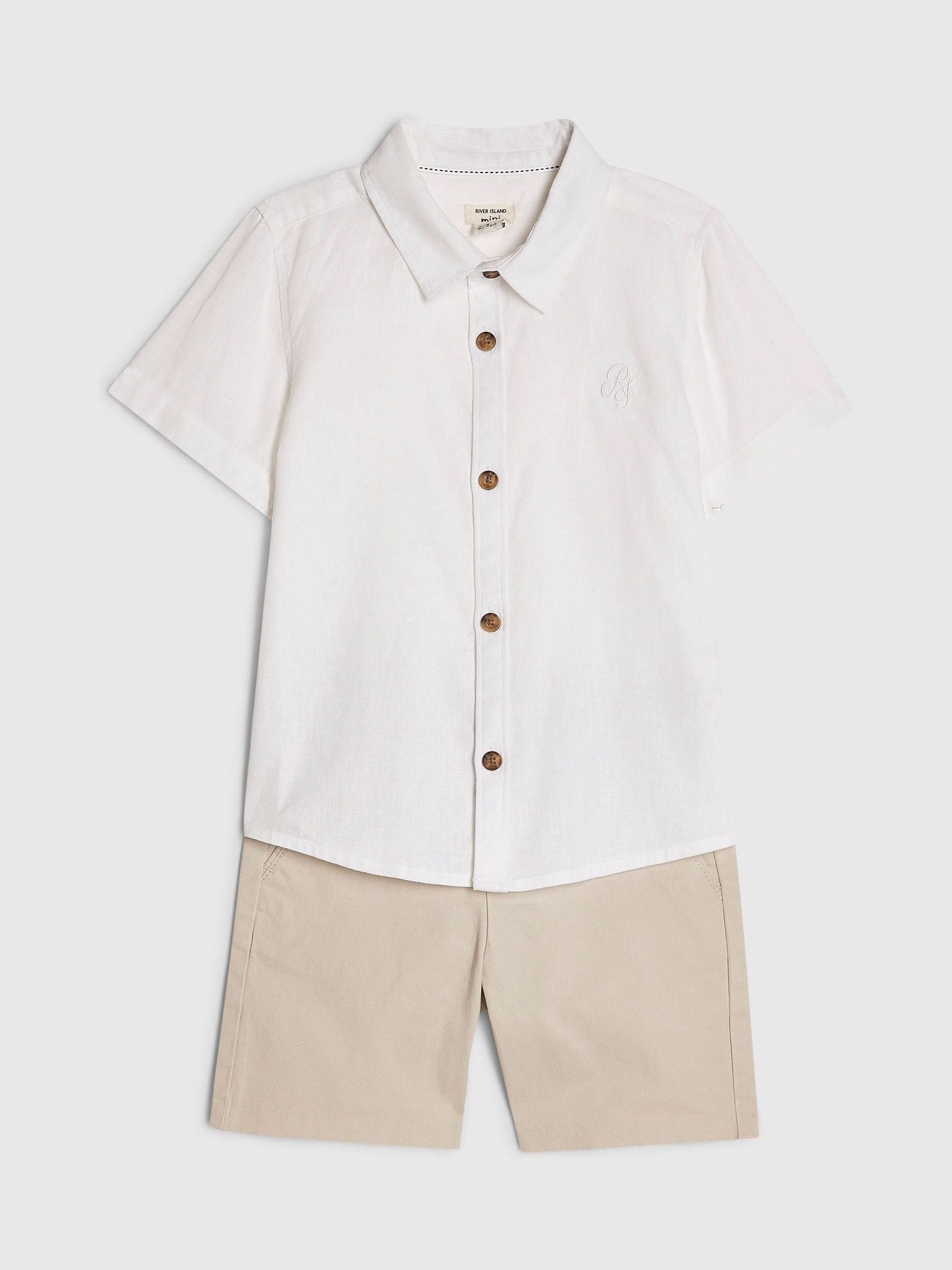 Dsiney Kidz - River Island White Short Sleeve Smart Shirt & Chino Shorts Set image 4