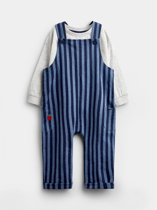 Dsiney Kidz - JoJo Maman Bébé Blue Stripe 2-Piece Dungarees & Top Set image 1