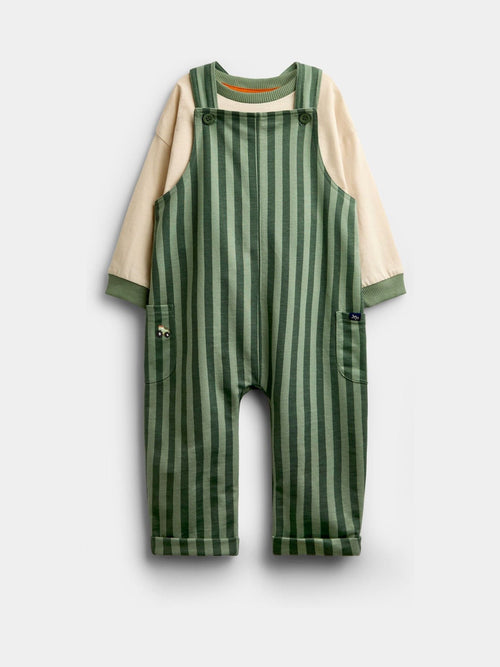 Dsiney Kidz - JoJo Maman Bébé Green Stripe 2-Piece Dungarees & Top Set image 1