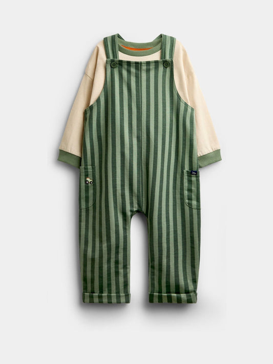 Dsiney Kidz - JoJo Maman Bébé Green Stripe 2-Piece Dungarees & Top Set image 1
