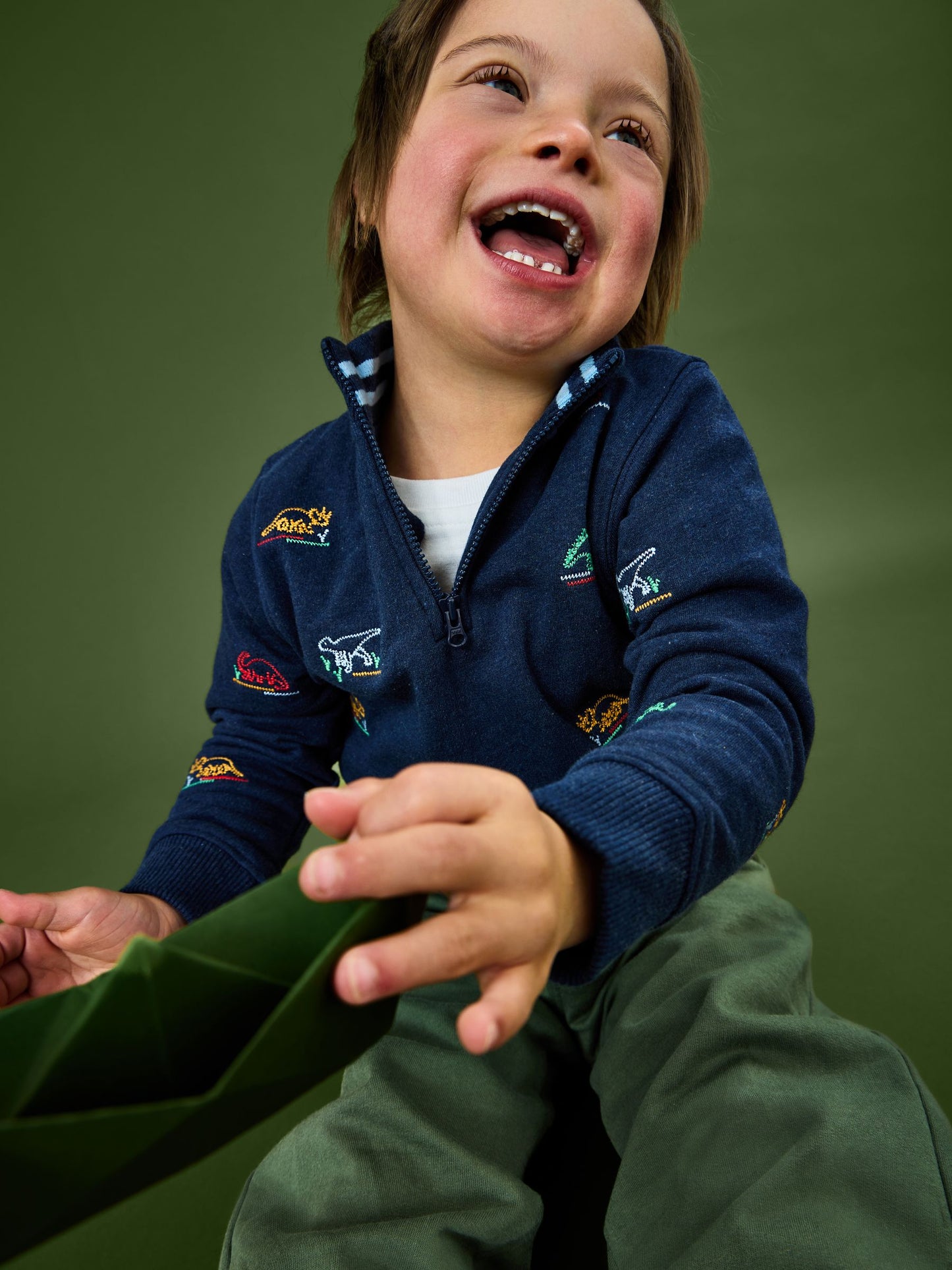Dsiney Kidz - Jojo Maman Bébé Blue Marl Dino Embroidered Sweatshirt image 1