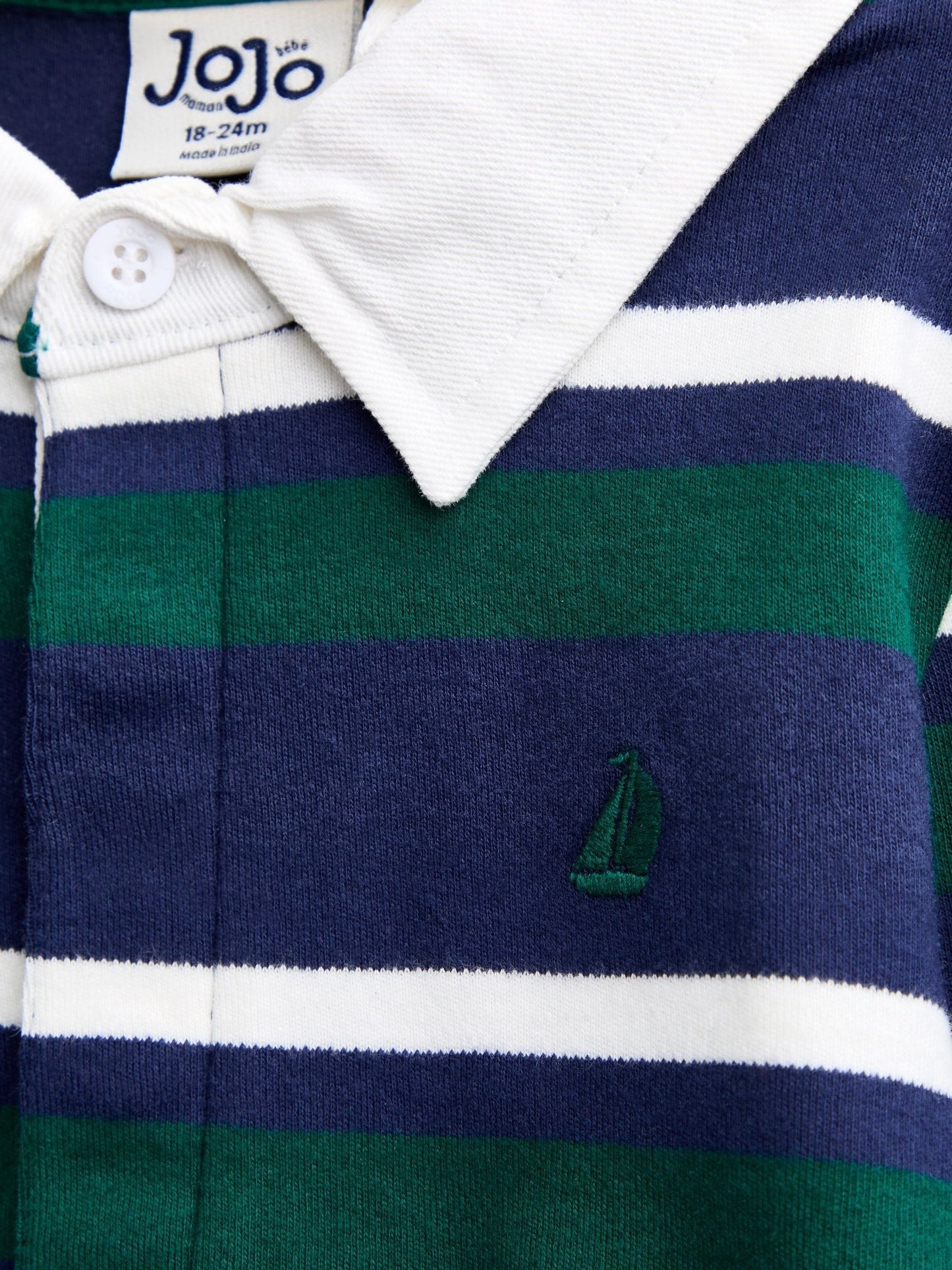 Dsiney Kidz - JoJo Maman Bébé Dark Green Stripe Rugby Top image 3
