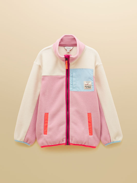 Joules Girls' Summit Pink & Cream Zip Through Polar Fleece - image 1
