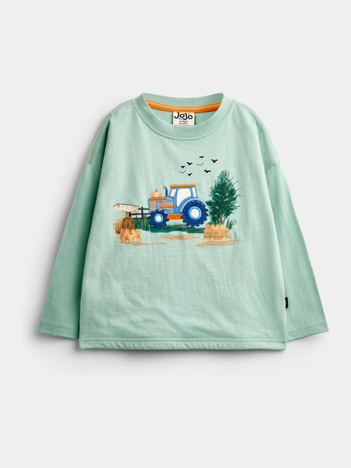 Dsiney Kidz - JoJo Maman Bébé Green Tractor Scene Printed Top image 1
