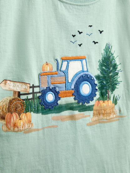 Dsiney Kidz - JoJo Maman Bébé Green Tractor Scene Printed Top image 3