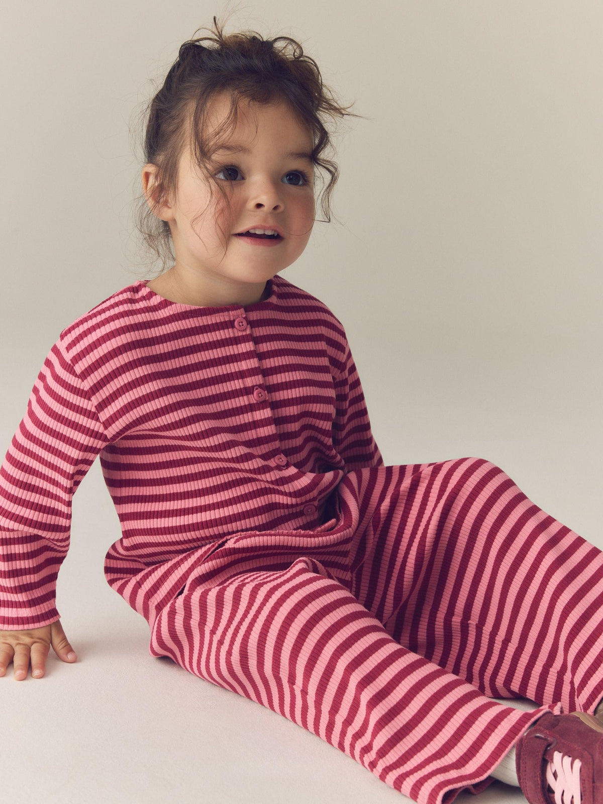 Pink Stripe Ribbed Cardigan and Wide Leg Trousers Set (3mths-7yrs) - image 2