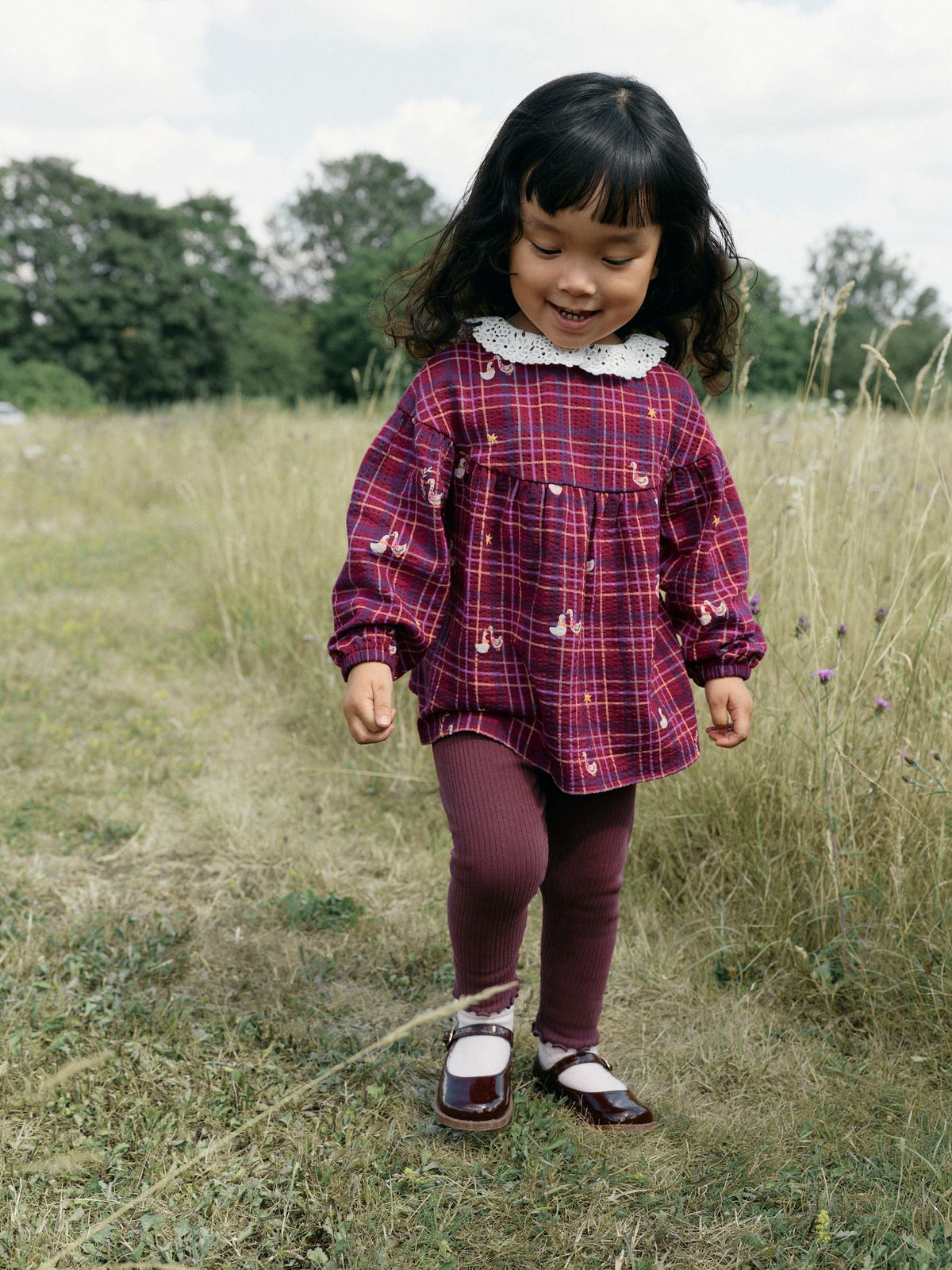 Red Check Goose Long Sleeve Blouse and Leggings Set (3mths-7yrs) - image 1