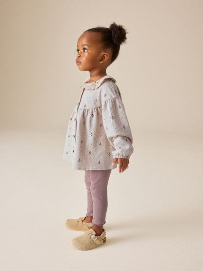 Cream Long Sleeve Blouse and Leggings Set (3mths-7yrs) - image 2