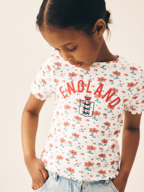 Dsiney Kidz - White Floral Toffs England Short Sleeve T-Shirt (3-16yrs) image 1