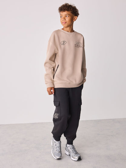 Baker by Ted Baker Stone/Black Oversized Sweatshirt and Cargo Joggers Set 2 Piece - image 1