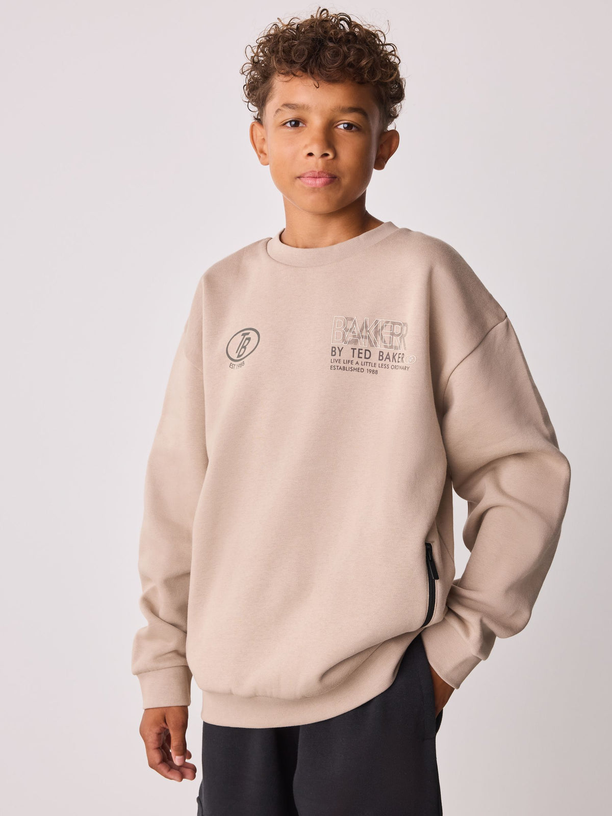 Baker by Ted Baker Stone/Black Oversized Sweatshirt and Cargo Joggers Set 2 Piece - image 2