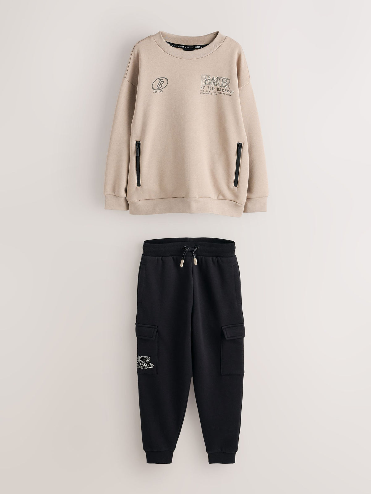Baker by Ted Baker Stone/Black Oversized Sweatshirt and Cargo Joggers Set 2 Piece - image 8