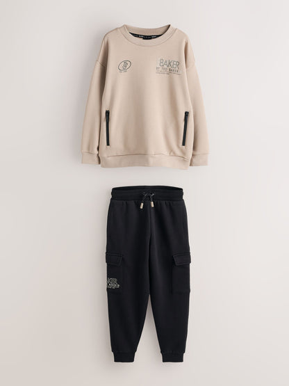 Baker by Ted Baker Stone/Black Oversized Sweatshirt and Cargo Joggers Set 2 Piece - image 8