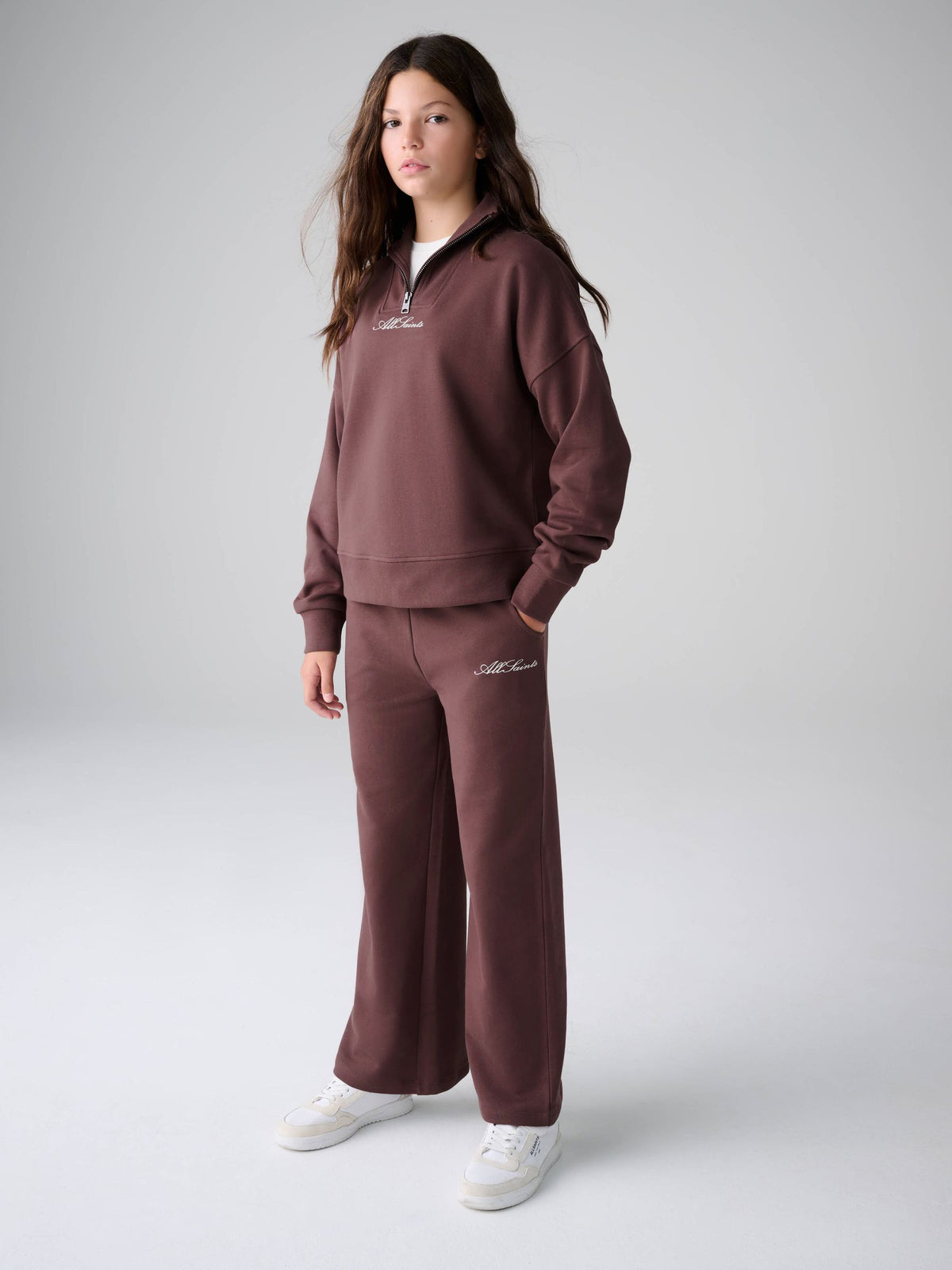 smALLSAINTS Brown Script Funnel Neck Sweater and Wide Leg Joggers Set - image 1