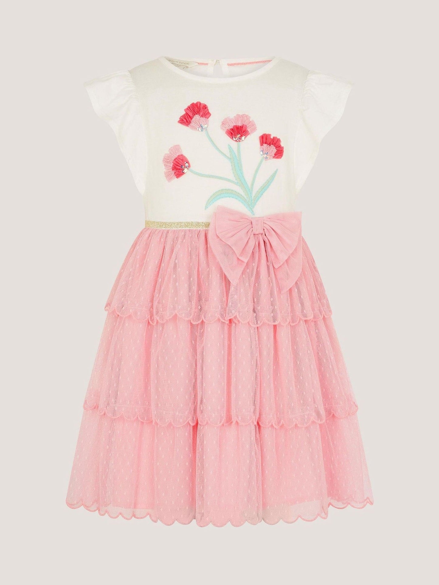 Monsoon Pink Tulip Polka Dot Mesh Disco Dress image 1