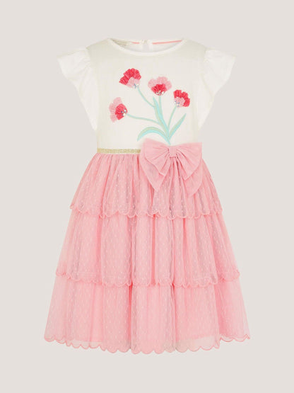 Monsoon Pink Tulip Polka Dot Mesh Disco Dress image 1