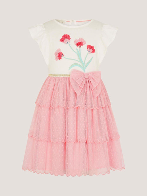 Monsoon Pink Tulip Polka Dot Mesh Disco Dress image 1