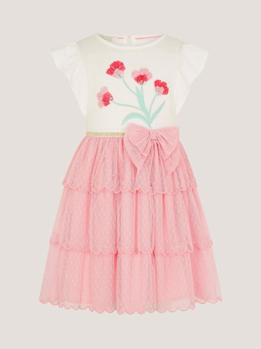 Monsoon Pink Tulip Polka Dot Mesh Disco Dress image 1