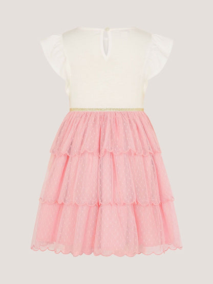 Monsoon Pink Tulip Polka Dot Mesh Disco Dress image 2