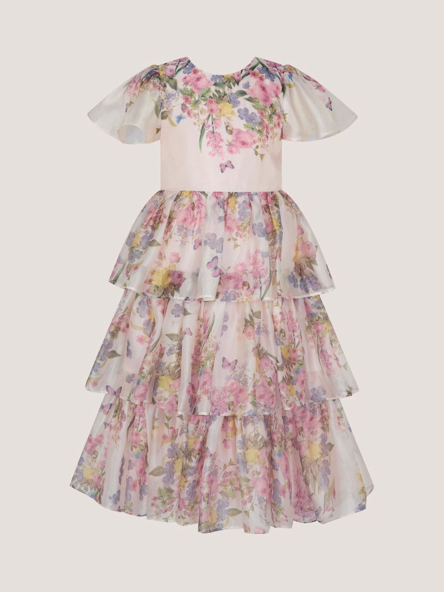 Monsoon Pink Botanical Print Tiered Party Dress image 1