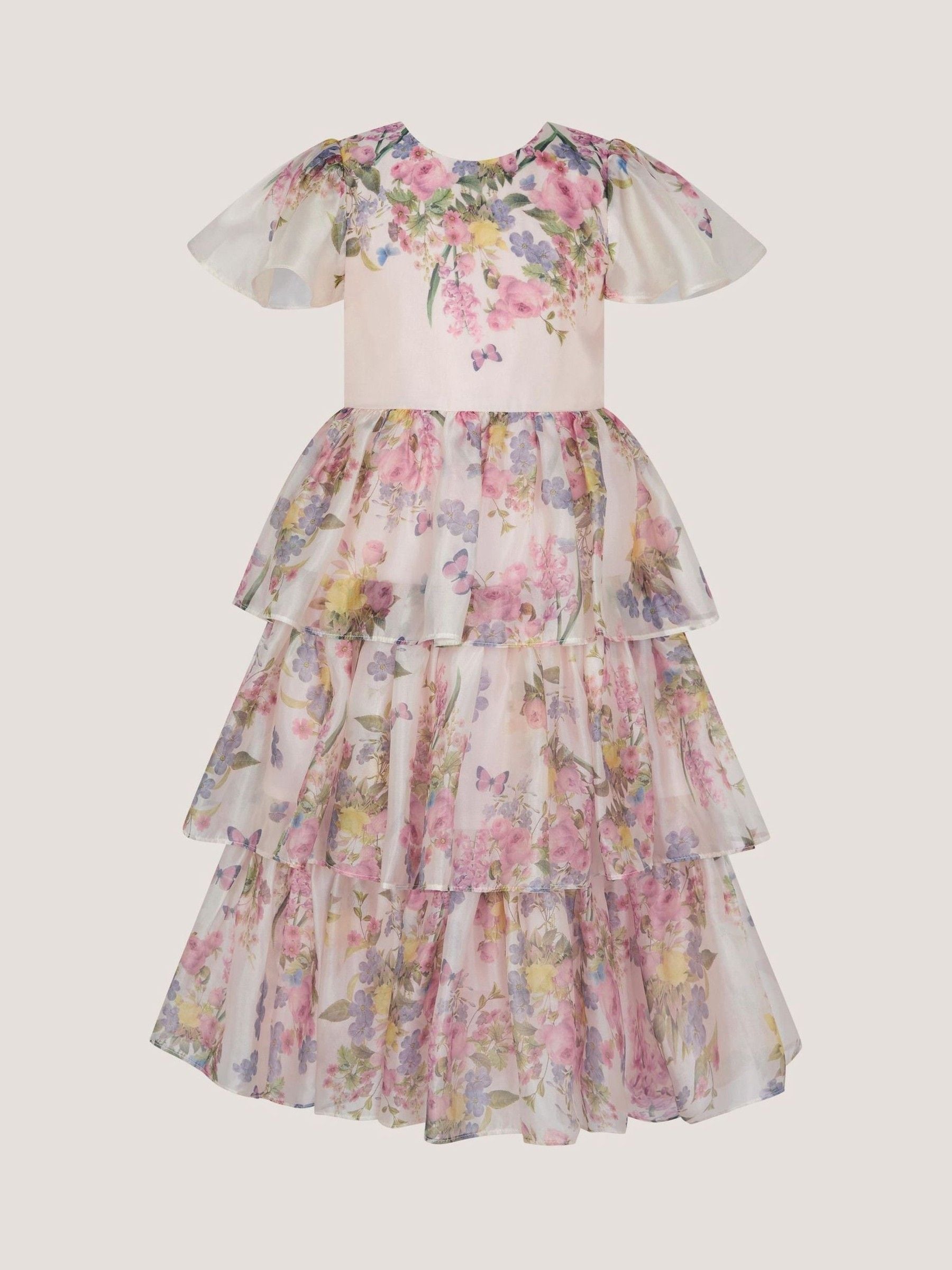 Monsoon Pink Botanical Print Tiered Party Dress image 1