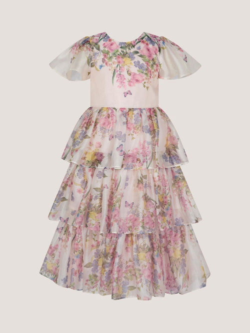 Monsoon Pink Botanical Print Tiered Party Dress image 1