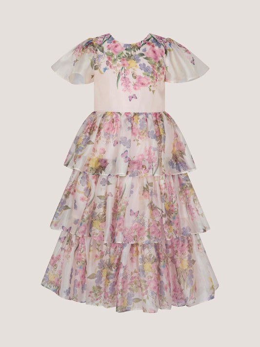 Monsoon Pink Botanical Print Tiered Party Dress image 1