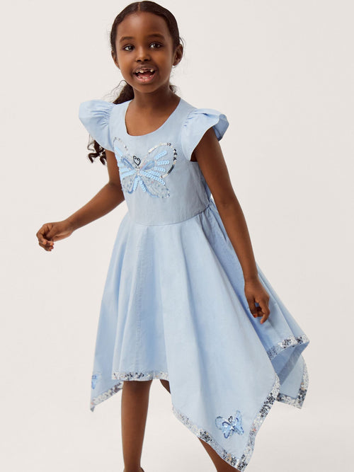 Monsoon Blue Sequin Butterfly Hanky Hem Party Dress image 1