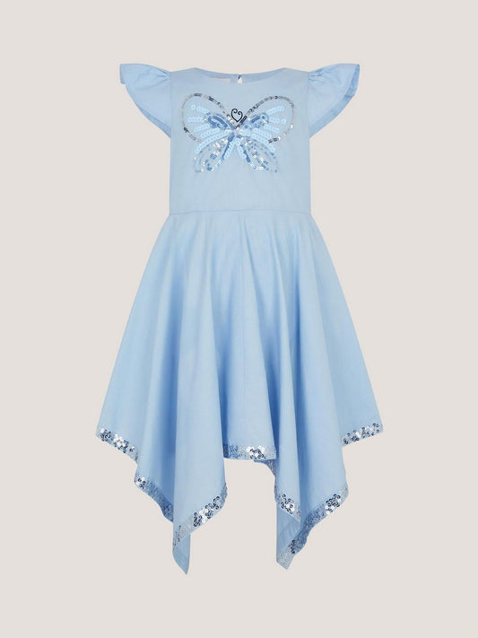 Monsoon Blue Sequin Butterfly Hanky Hem Party Dress image 2